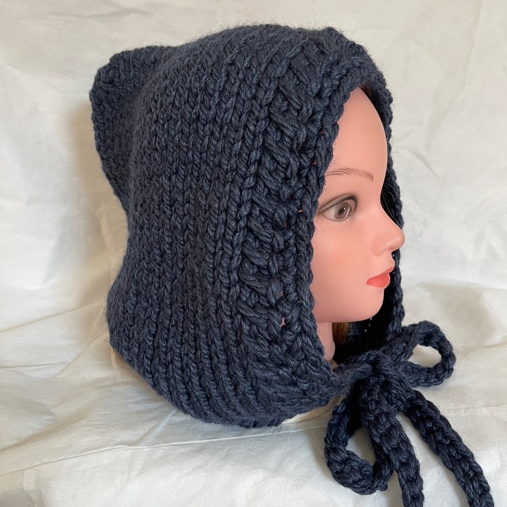 Hood Hat Women Beanie Hand Knit Wool Blue Winter Snood Beret Gift NEW